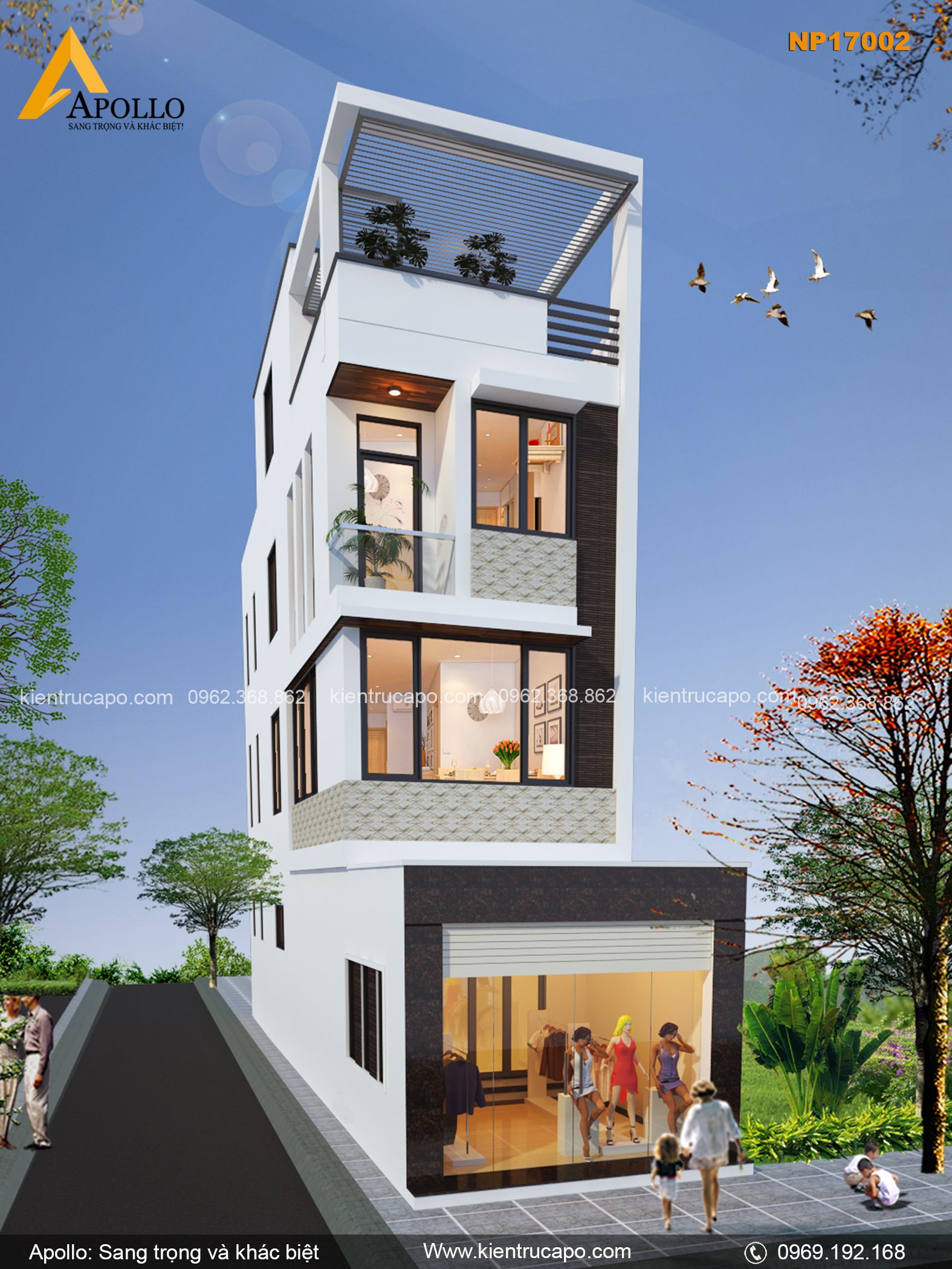 Nhà phố kết hợp cửa hàng thời trang hiện đại ở Hà Nội NP17002